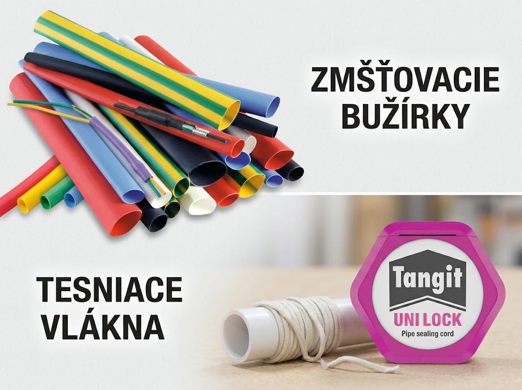 koláž bužírky, tesniace vlákna